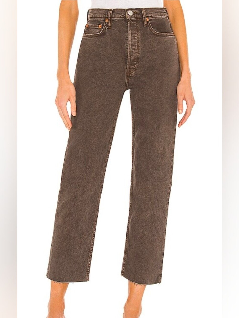 RE/DONE '70s Ultra High Rise Stove Pipe Jeans in Washed Chocolate Women Sz 32